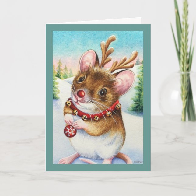 Whimsischer Nordpol Rentiermuse Wasserfarben Kunst Karte (Vorderseite)