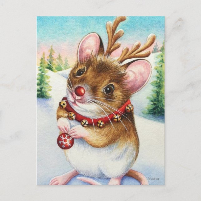 Whimsischer Nordpol Rentiermuse Wasserfarben Kunst Postkarte (Vorderseite)