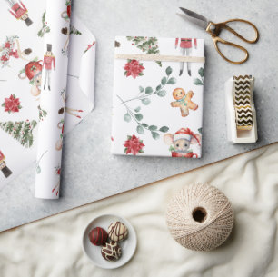 Whimsischer Nutcracker mit Mäusen und Floralien Geschenkpapier