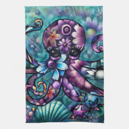 Whimsischer Octopus Floral Aquamarine Lila blaue K Geschirrtuch