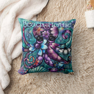 Whimsischer Octopus Floral Aquamarine Lila blaue K Kissen
