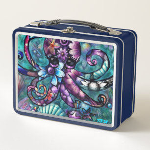 Whimsischer Octopus Floral Aquamarine Lila blaue K Metall Brotdose