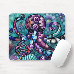 Whimsischer Octopus Floral Aquamarine Lila blaue K Mousepad