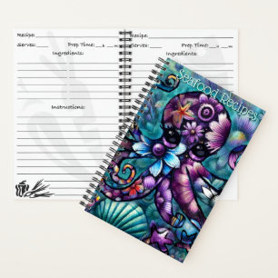 Whimsischer Octopus Floral Aquamarine Lila blaue K Notizbuch