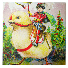 Whimsischer Ostergruss: Rider auf Riesenkick Fliese