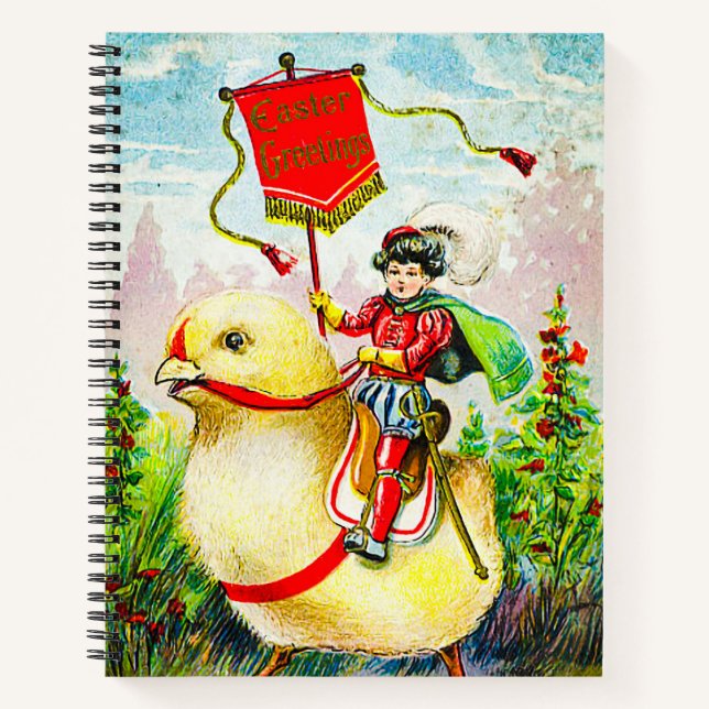 Whimsischer Ostergruss: Rider auf Riesenkick Notizbuch (Vorderseite)