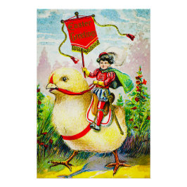 Whimsischer Ostergruss: Rider auf Riesenkick Poster