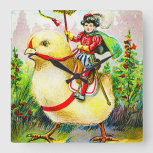 Whimsischer Ostergruss: Rider auf Riesenkick Quadratische Wanduhr