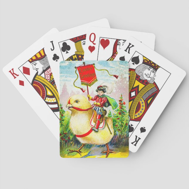 Whimsischer Ostergruss: Rider auf Riesenkick Spielkarten (Rückseite)