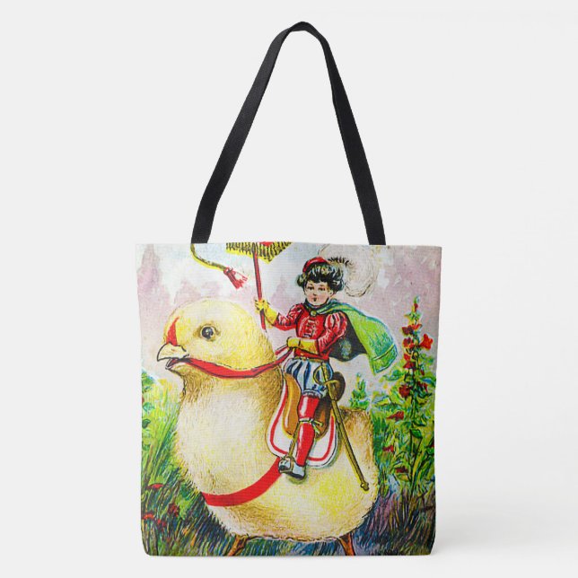 Whimsischer Ostergruss: Rider auf Riesenkick Tasche (Vorderseite)