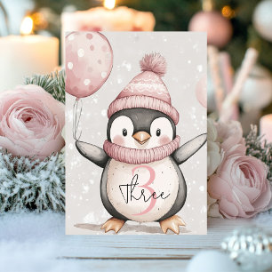 Whimsischer Penguin-Geburtstag    Vintage Rosa Tischnummer