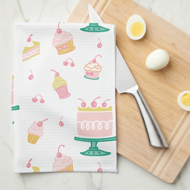 Whimsischer Pink Cake und Cupcakes Geschirrtuch (Viertel Falte)