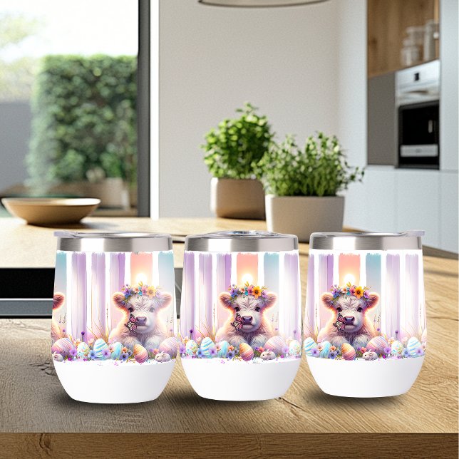 Whimsischer Pinselstrich Osterkuh Wine Tumbler (Von Creator hochgeladen)