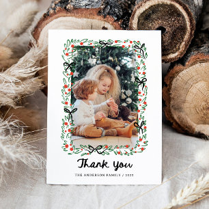 Whimsischer Rahmen und Bogen Foto Weihnachten Dankeskarte