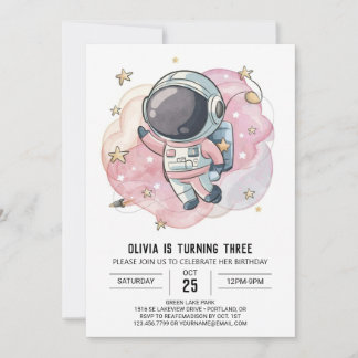 Whimsischer Raketenwhimsy-Astronaut zum Geburtstag Einladung