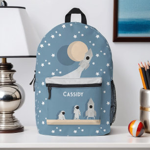 Whimsischer Raumfahrer Raketenstars Kinder Name Bedruckter Rucksack