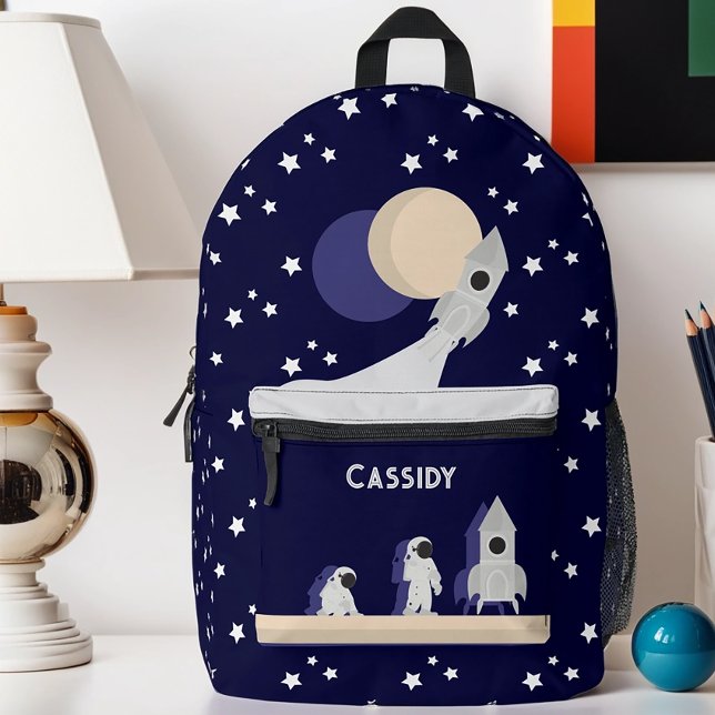 Whimsischer Raumfahrer Raketenstars Kinder Name Bedruckter Rucksack (Get this personalized space-themed backpack!)