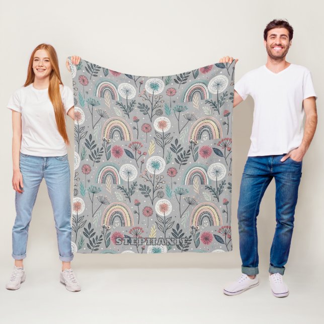 Whimsischer Regenbogen und Botanischer Regenbogen Fleecedecke (Beispiel)