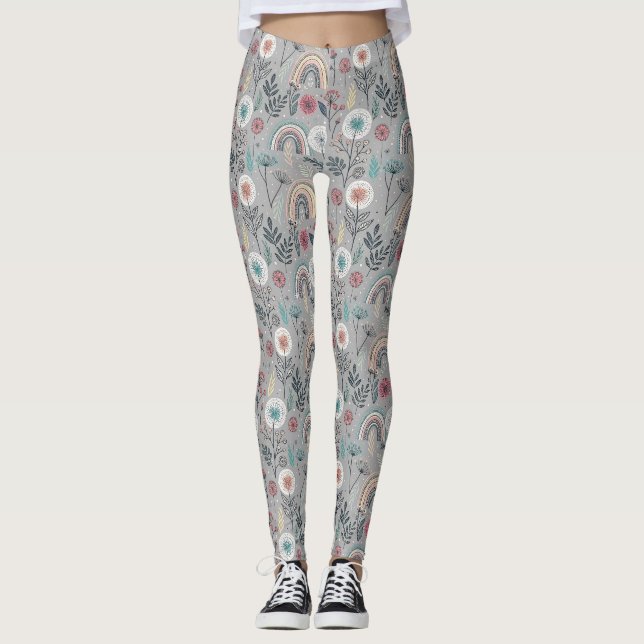 Whimsischer Regenbogen und Botanischer Regenbogen Leggings (Vorderseite)