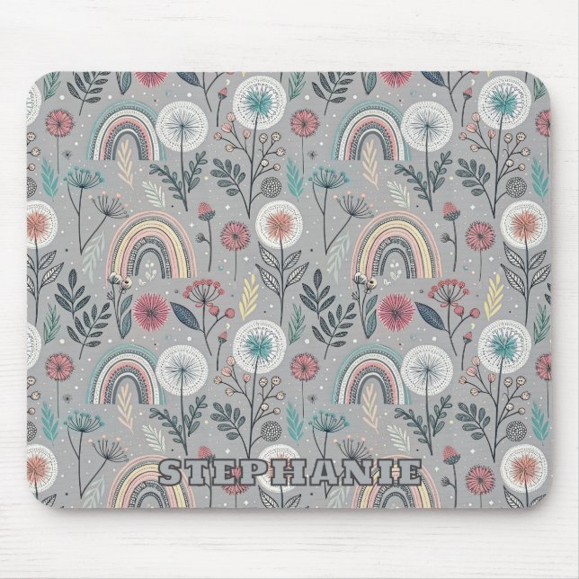 Whimsischer Regenbogen und Botanischer Regenbogen Mousepad (Vorne)