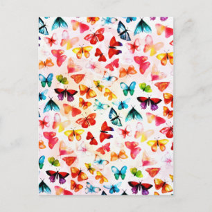 Whimsischer Regenbogen-Wald-Schmetterling Aquarell Postkarte