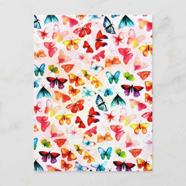 Whimsischer Regenbogenwald Butterfly Wasserfarbe Ankündigungspostkarte (Vorderseite)
