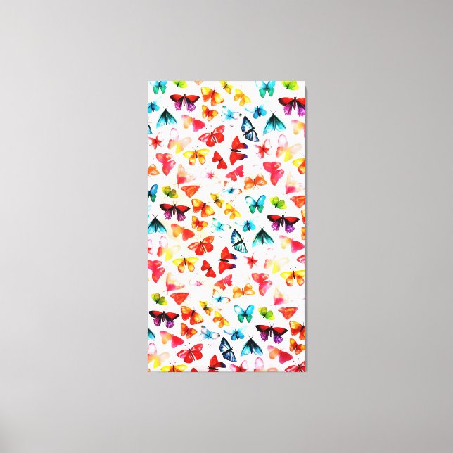 Whimsischer Regenbogenwald Butterfly Wasserfarbe Leinwanddruck (Vorderseite)