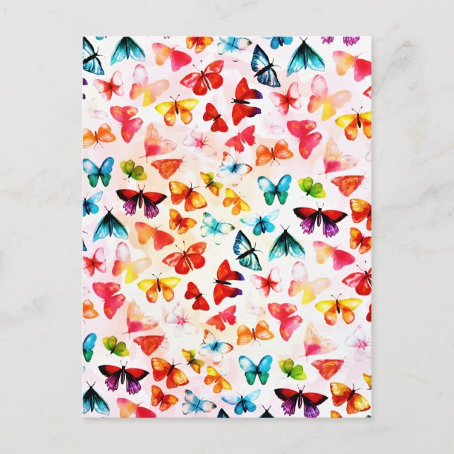 Whimsischer Regenbogenwald Butterfly Wasserfarbe Postkarte (Vorderseite)