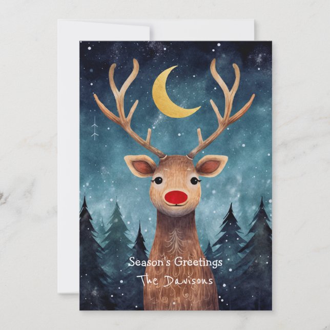 Whimsischer Rentier-Urlaubskarte Feiertagskarte (Vorderseite)