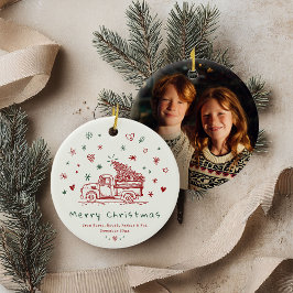 Whimsischer Retro Weihnachtswagen Familienfahrzeug Keramik Ornament