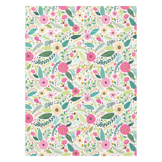 Whimsischer rosa Rosengarten Tischdecke (Vorderseite)