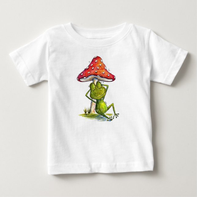 Whimsischer Schlaffrosch unter einem Pilz Baby T-shirt (Vorderseite)