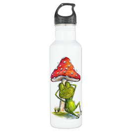Whimsischer Schlaffrosch unter einem Pilz Edelstahlflasche