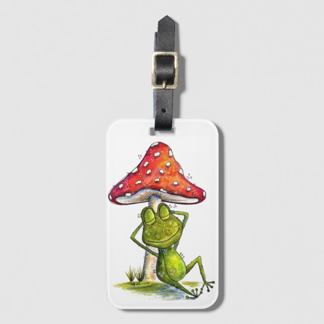 Whimsischer Schlaffrosch unter einem Pilz Gepäckanhänger (Vorderseite Vertikal)