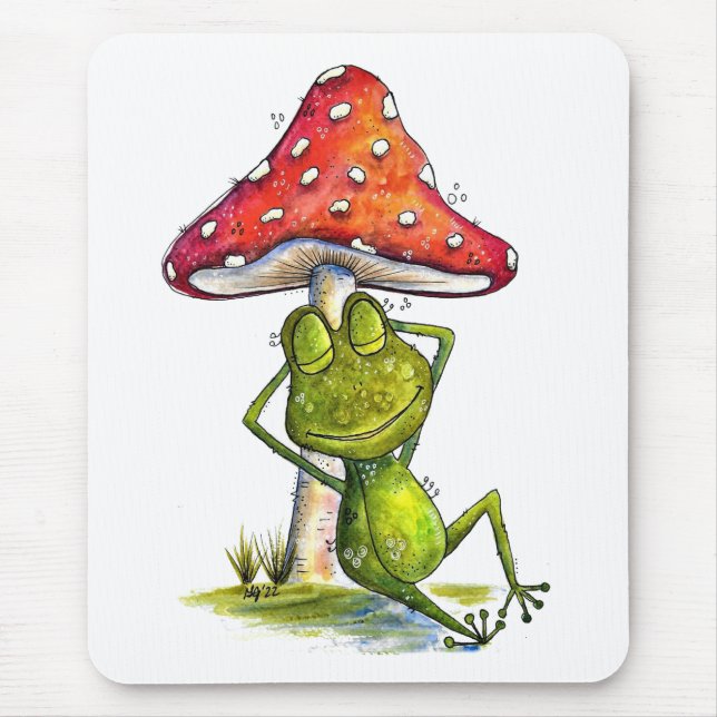Whimsischer Schlaffrosch unter einem Pilz Mousepad (Vorne)