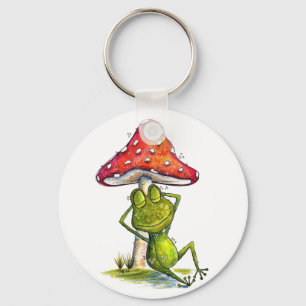 Whimsischer Schlaffrosch unter einem Pilz Schlüsselanhänger