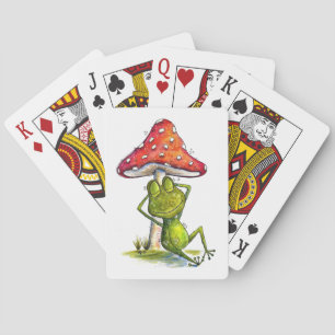 Whimsischer Schlaffrosch unter einem Pilz Spielkarten