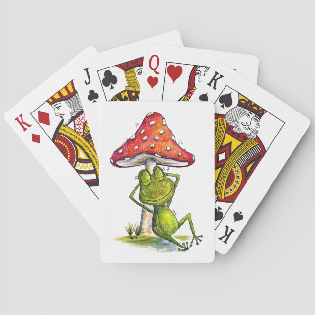 Whimsischer Schlaffrosch unter einem Pilz Spielkarten (Rückseite)