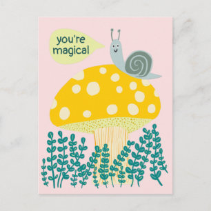 Whimsischer Schnecke auf Magischen Pilz Niedlichen Postkarte