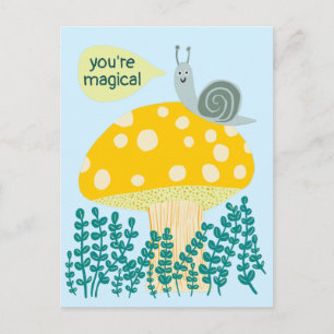 Whimsischer Schnecke auf Magischen Pilz Niedlichen Postkarte