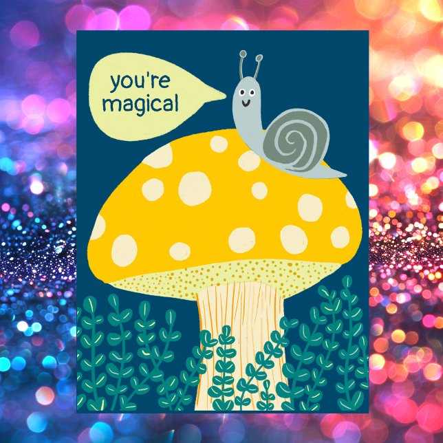 Whimsischer Schnecke auf Magischen Pilz Niedlichen Postkarte (Whimsical Snail on Magical Mushroom Cute CUSTOM Postcard
)