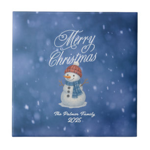 Whimsischer Schneemann Frohe Weihnachten Fliese