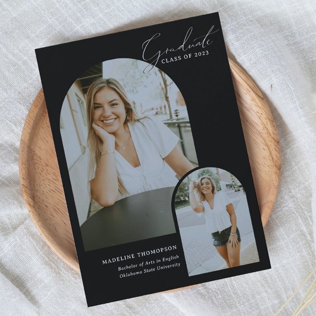 Whimsischer Script Calligraphy Arch Foto Abschluss Ankündigung (Von Creator hochgeladen)