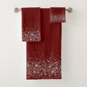 Whimsischer Silber-Glitzer auf Rot Badhandtuch Set