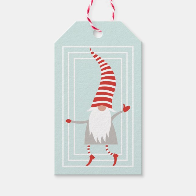 Whimsischer skandinavischer Weihnachtsgenom Geschenkanhänger (Vorderseite)