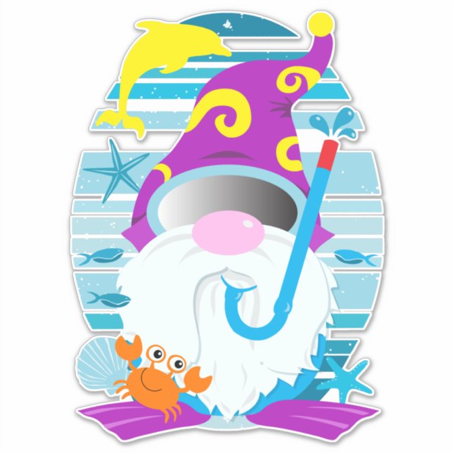 Whimsischer Sommer Schnorchel Gnome Aufkleber (Vorderseite)