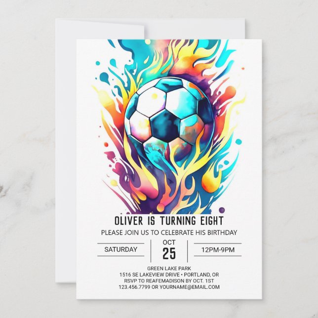Whimsischer Sport druckbarer Fußball Geburtstag Einladung (Vorderseite)