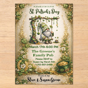 Whimsischer St. Patrick's Day Gnom Acryleinladungen