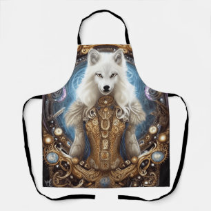 Whimsischer Steampunk charmanter weißer Wolf  Schürze