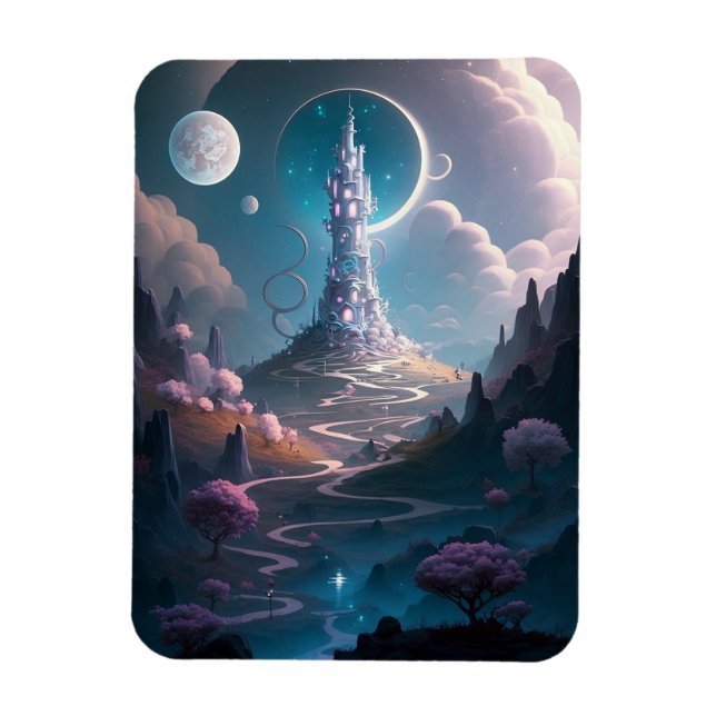 Whimsischer Turm Landschaft Fantasy Art Magnet (Vertikal)